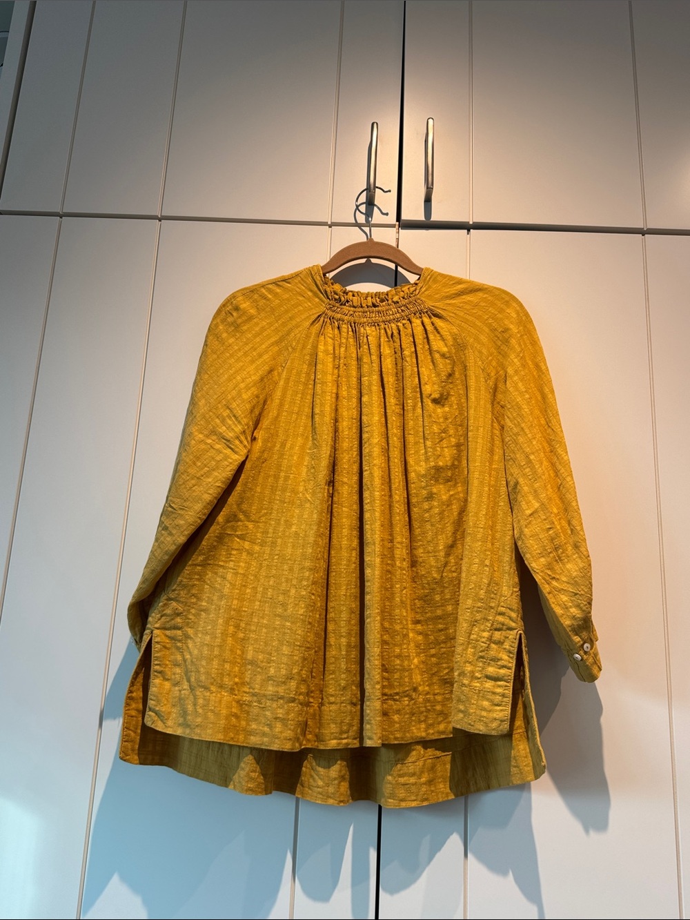 Smocked-Neck Mustard Yellow Tunic Top